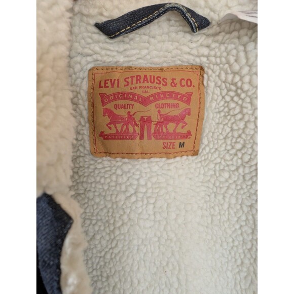 Levi’s Sherpa Trucker Jacket Mens Sz M Blue Denim  Vintage Y2K Style Workwear - Picture 7 of 15